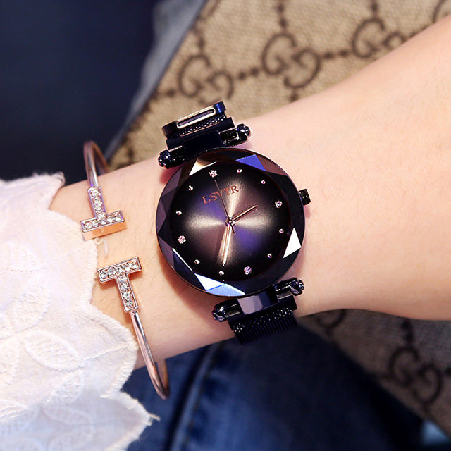 Rose Gold Women Watches Fashion Diamond Ladies Starry Sky Magnet Watch Waterproof Female Wristwatch - Inas
