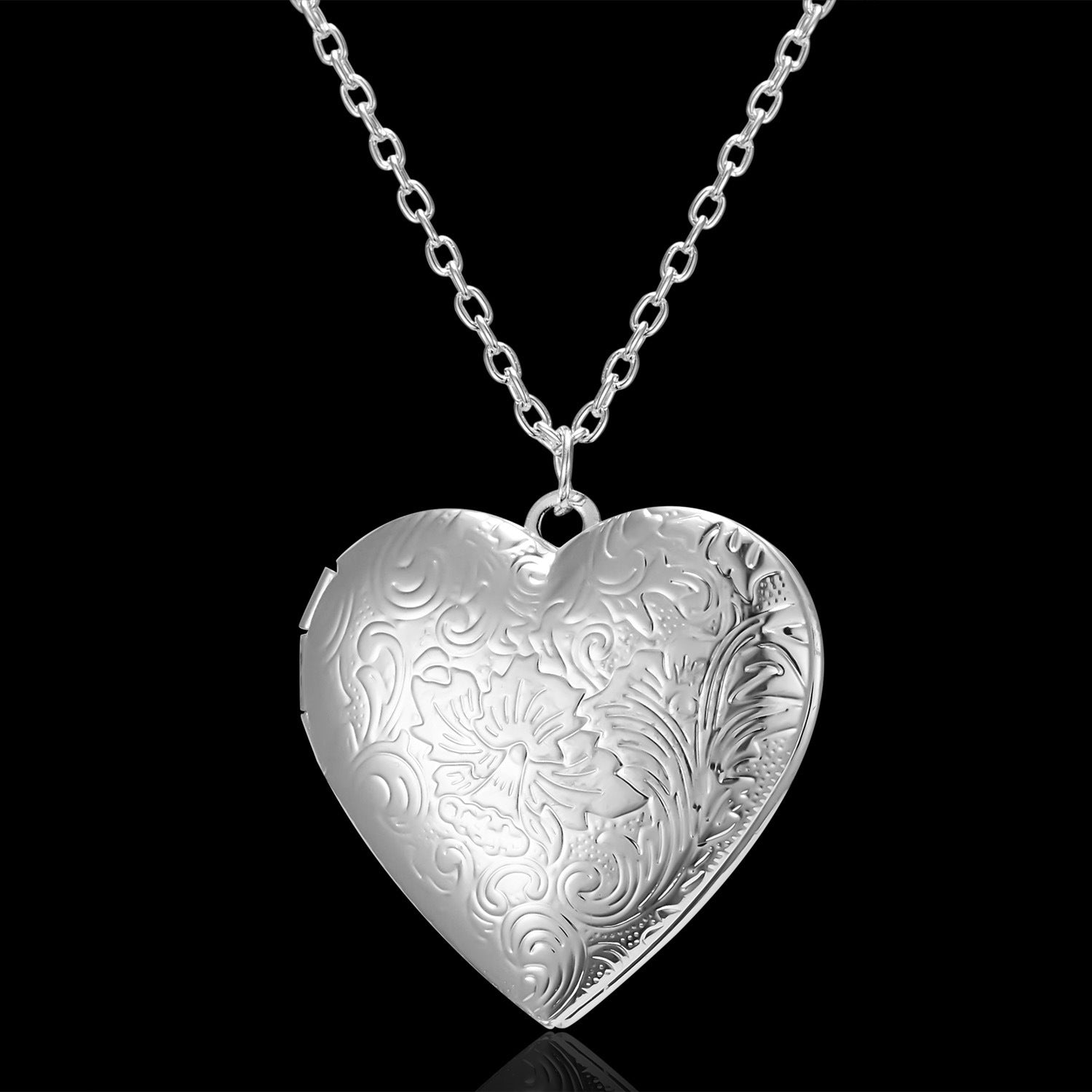 Carved Design Love Necklace Personalized Heart-shaped Photo Frame Pendant Necklace For Women Family Jewelry For Valentine's Day - Inas
