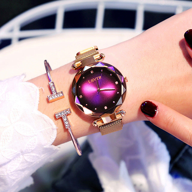 Rose Gold Women Watches Fashion Diamond Ladies Starry Sky Magnet Watch Waterproof Female Wristwatch - Inas
