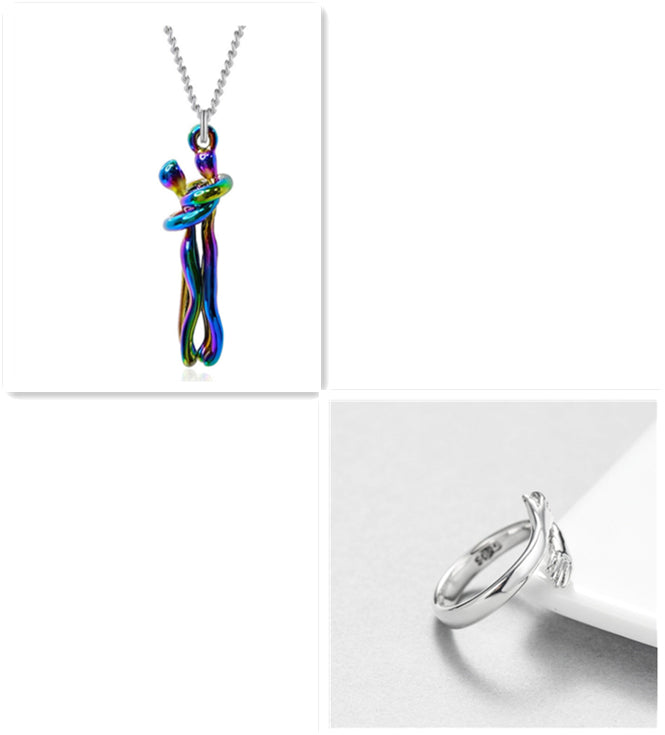 Love Hug Necklace Unisex Men Women Couple Jewelry Simple Temperament Clavicle Chain Valentines Day Lover Gift - Inas