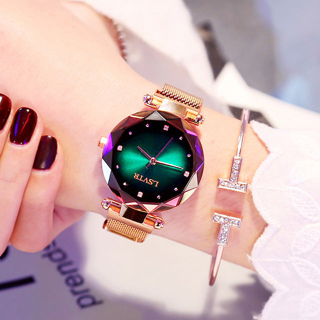 Rose Gold Women Watches Fashion Diamond Ladies Starry Sky Magnet Watch Waterproof Female Wristwatch - Inas