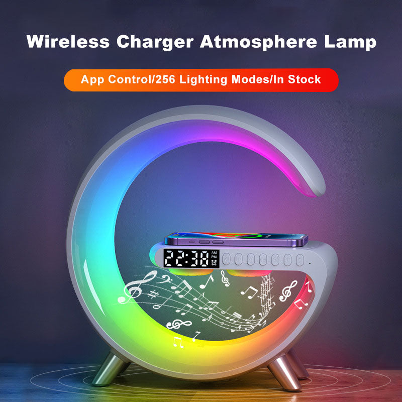 New Intelligent G Shaped LED Lamp Bluetooth Speake Wireless Charger Atmosphere Lamp App Control For Bedroom Home Decor - Inas