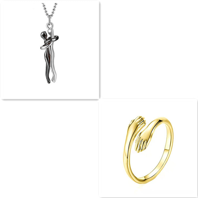 Love Hug Necklace Unisex Men Women Couple Jewelry Simple Temperament Clavicle Chain Valentines Day Lover Gift - Inas