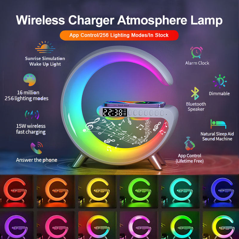 New Intelligent G Shaped LED Lamp Bluetooth Speake Wireless Charger Atmosphere Lamp App Control For Bedroom Home Decor - Inas