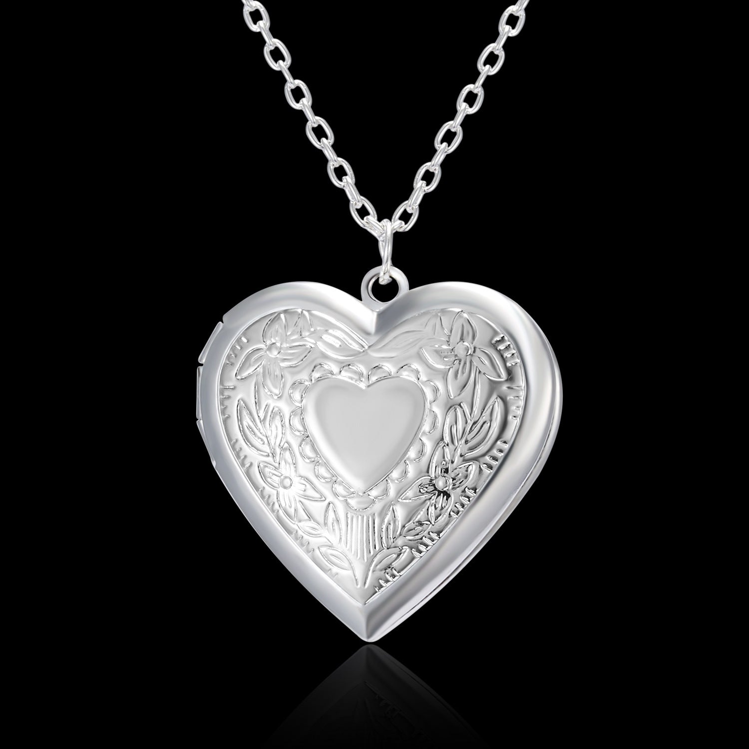 Carved Design Love Necklace Personalized Heart-shaped Photo Frame Pendant Necklace For Women Family Jewelry For Valentine's Day - Inas
