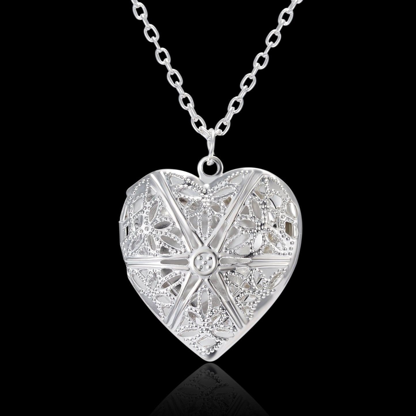 Carved Design Love Necklace Personalized Heart-shaped Photo Frame Pendant Necklace For Women Family Jewelry For Valentine's Day - Inas