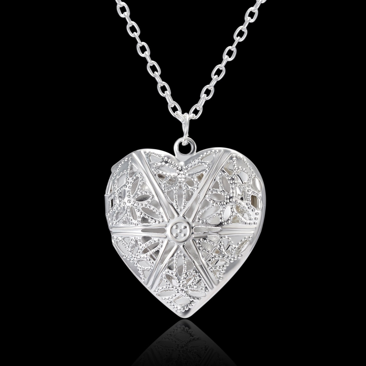 Carved Design Love Necklace Personalized Heart-shaped Photo Frame Pendant Necklace For Women Family Jewelry For Valentine's Day - Inas