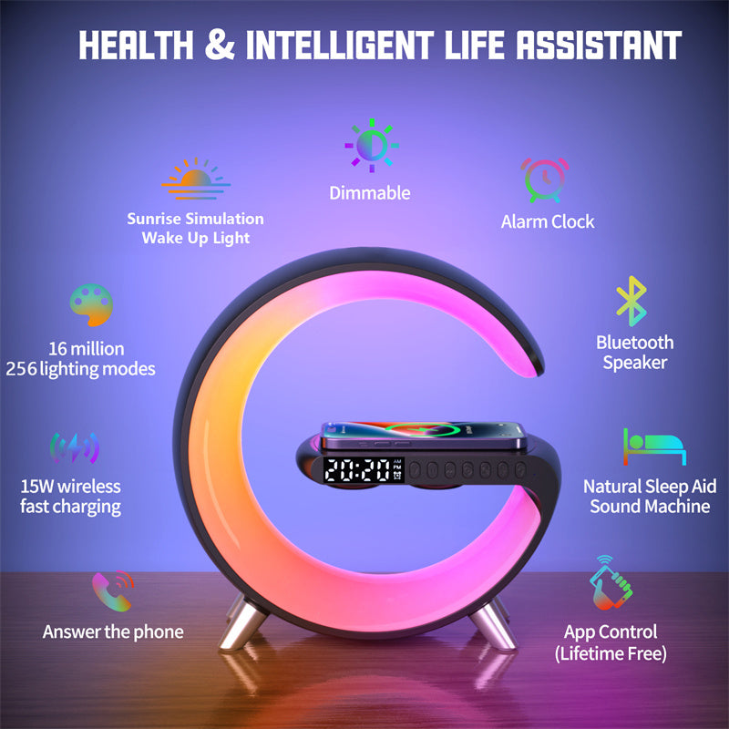 New Intelligent G Shaped LED Lamp Bluetooth Speake Wireless Charger Atmosphere Lamp App Control For Bedroom Home Decor - Inas