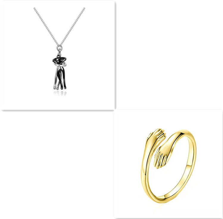 Love Hug Necklace Unisex Men Women Couple Jewelry Simple Temperament Clavicle Chain Valentines Day Lover Gift - Inas