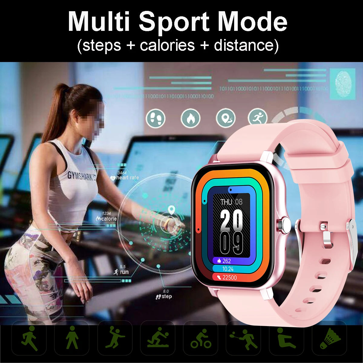 Square Smart Watch Women Men Smartwatch Touch Dial Call Music Smartclock For Android IOS Fitness Tracker Sport Smart-watch - Inas