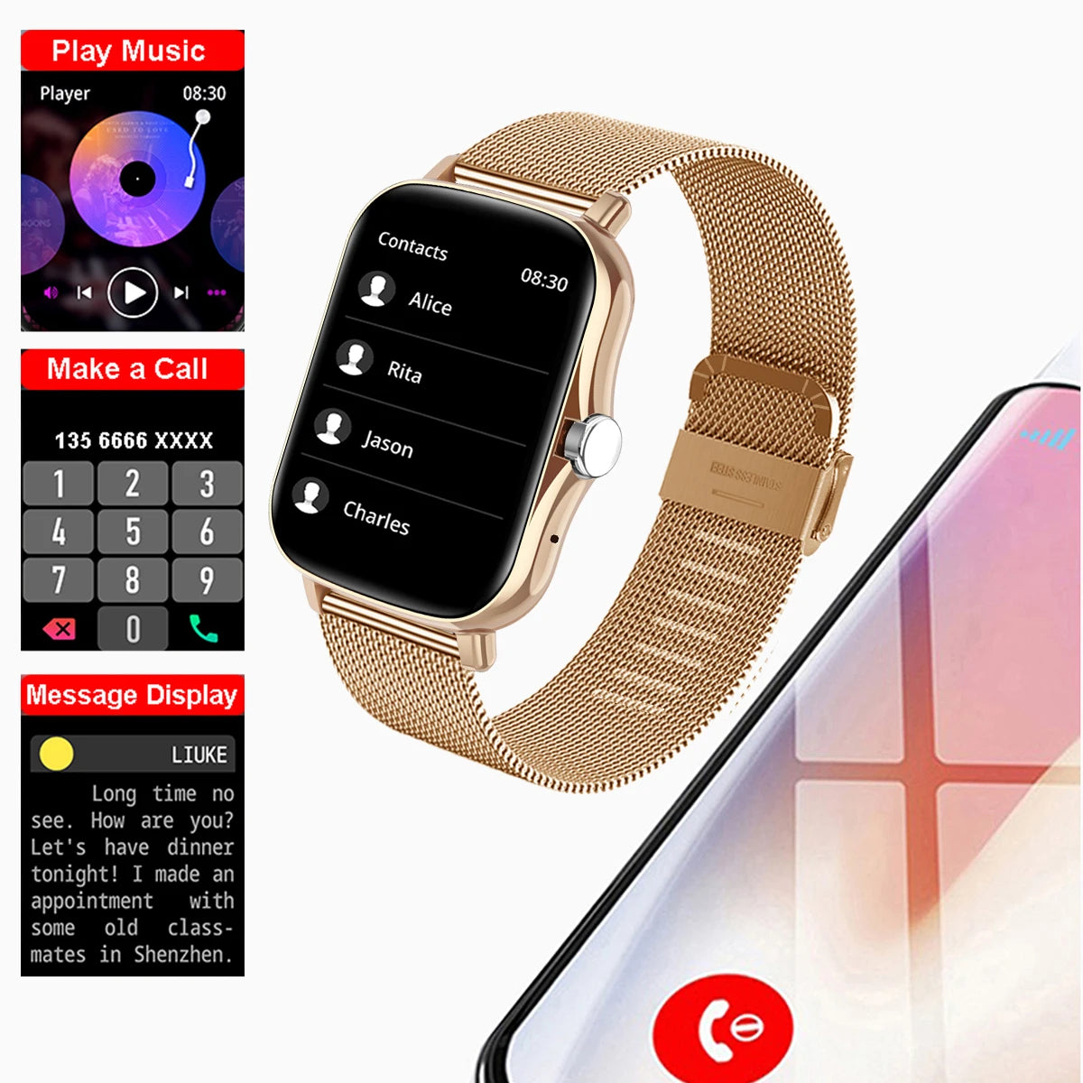 Square Smart Watch Women Men Smartwatch Touch Dial Call Music Smartclock For Android IOS Fitness Tracker Sport Smart-watch - Inas