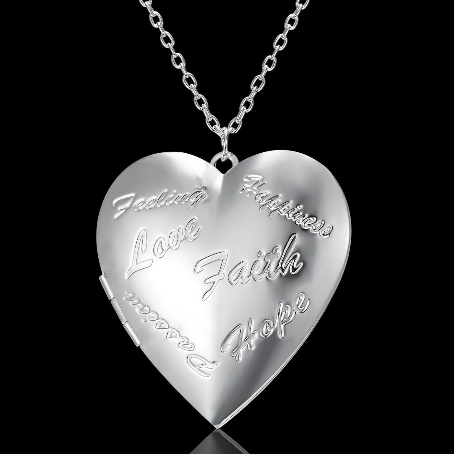 Carved Design Love Necklace Personalized Heart-shaped Photo Frame Pendant Necklace For Women Family Jewelry For Valentine's Day - Inas