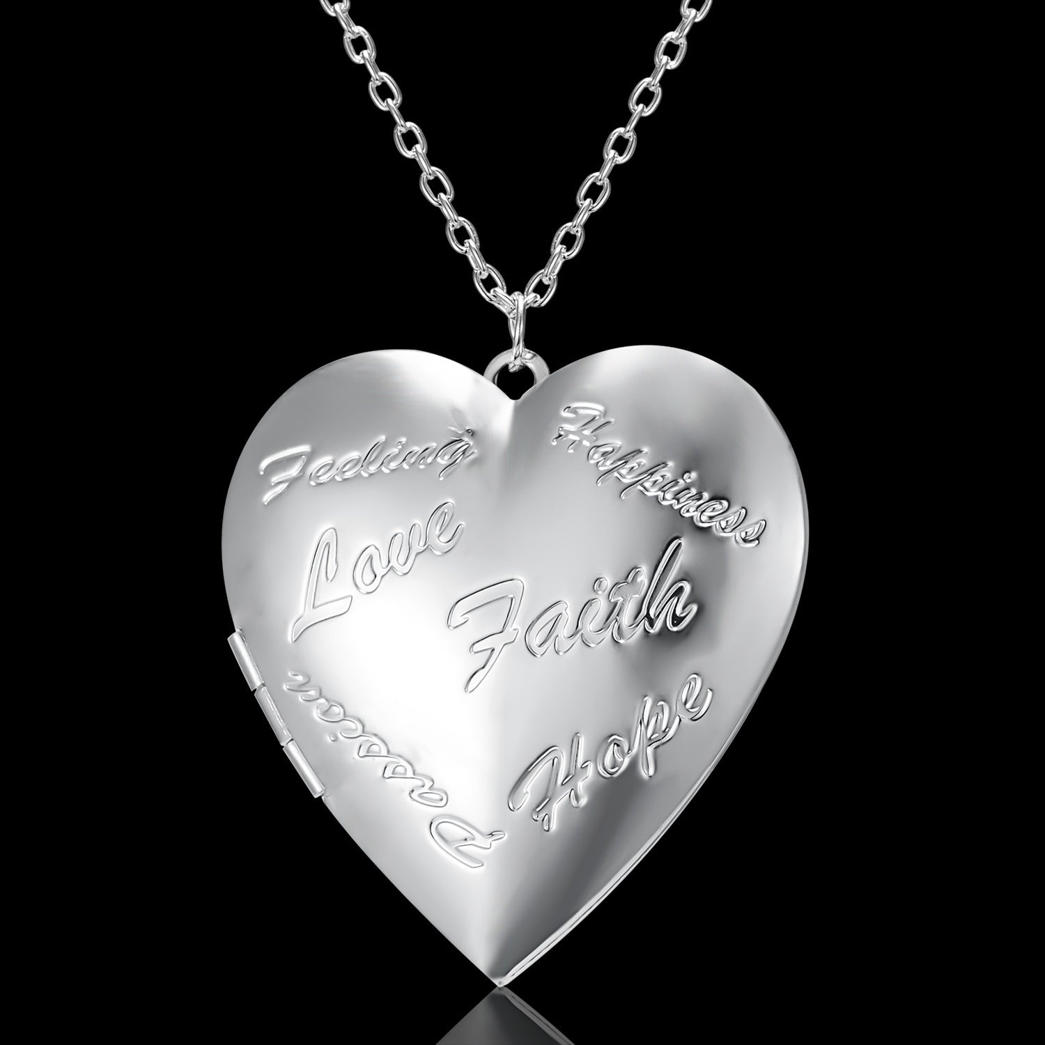 Carved Design Love Necklace Personalized Heart-shaped Photo Frame Pendant Necklace For Women Family Jewelry For Valentine's Day - Inas