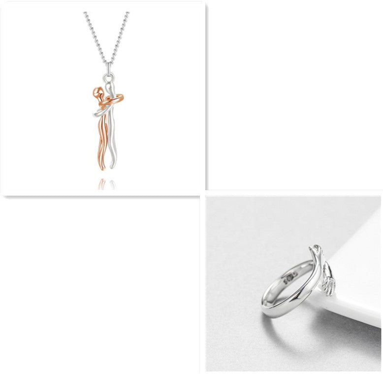 Love Hug Necklace Unisex Men Women Couple Jewelry Simple Temperament Clavicle Chain Valentines Day Lover Gift - Inas
