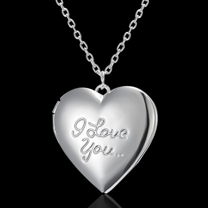 Carved Design Love Necklace Personalized Heart-shaped Photo Frame Pendant Necklace For Women Family Jewelry For Valentine's Day - Inas